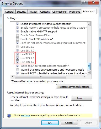 Internet options screenshot