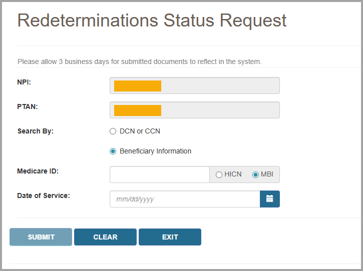 Redeterminations Status Request