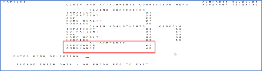 Claim and Attachments Correction Menu (MAP1704)