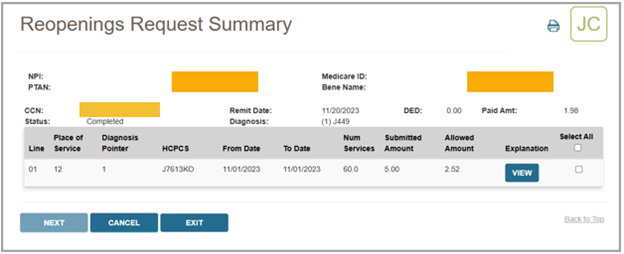 Reopenings Request Summary
