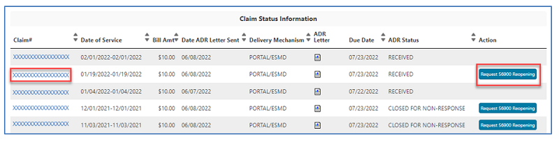 MR Detail Claim Status page