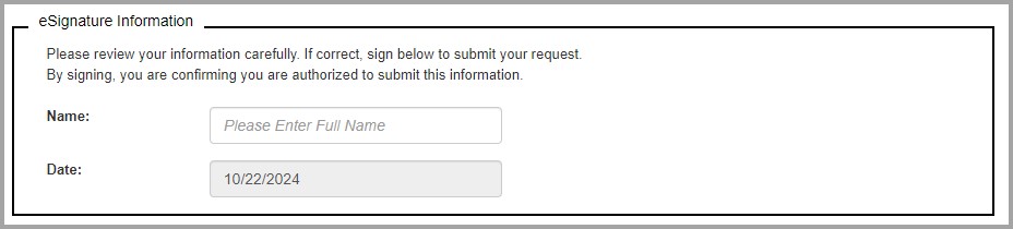 Complete the eSignature section by entering your name