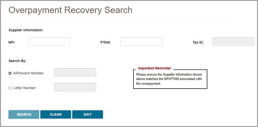 Overpayment Recovery – Search