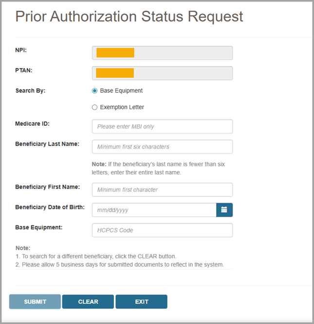 Imagen de la pantalla de solicitud del estatus de la pre-autorizacion