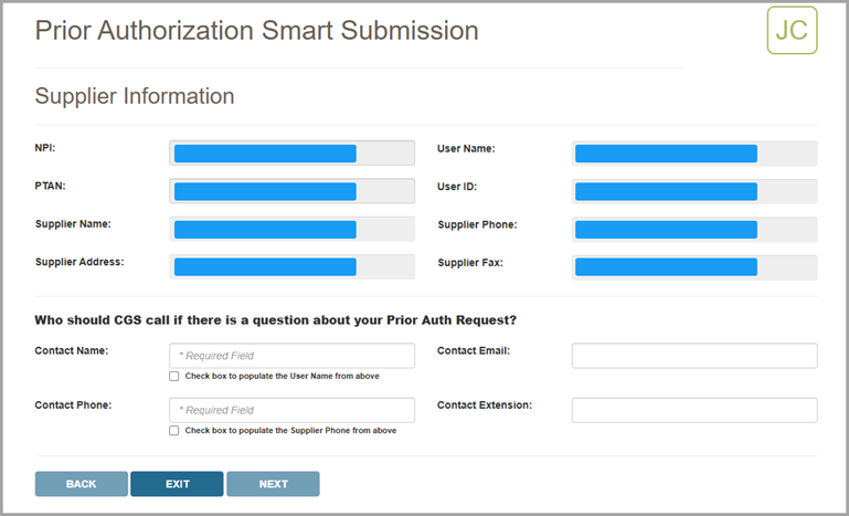Imagen de la pantalla de envio inteligente de la solicitud de Pre-Autorizacion