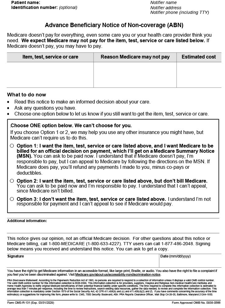 Advance Beneficiary Notice of Noncoverage (ABN) Form Instructions Tool